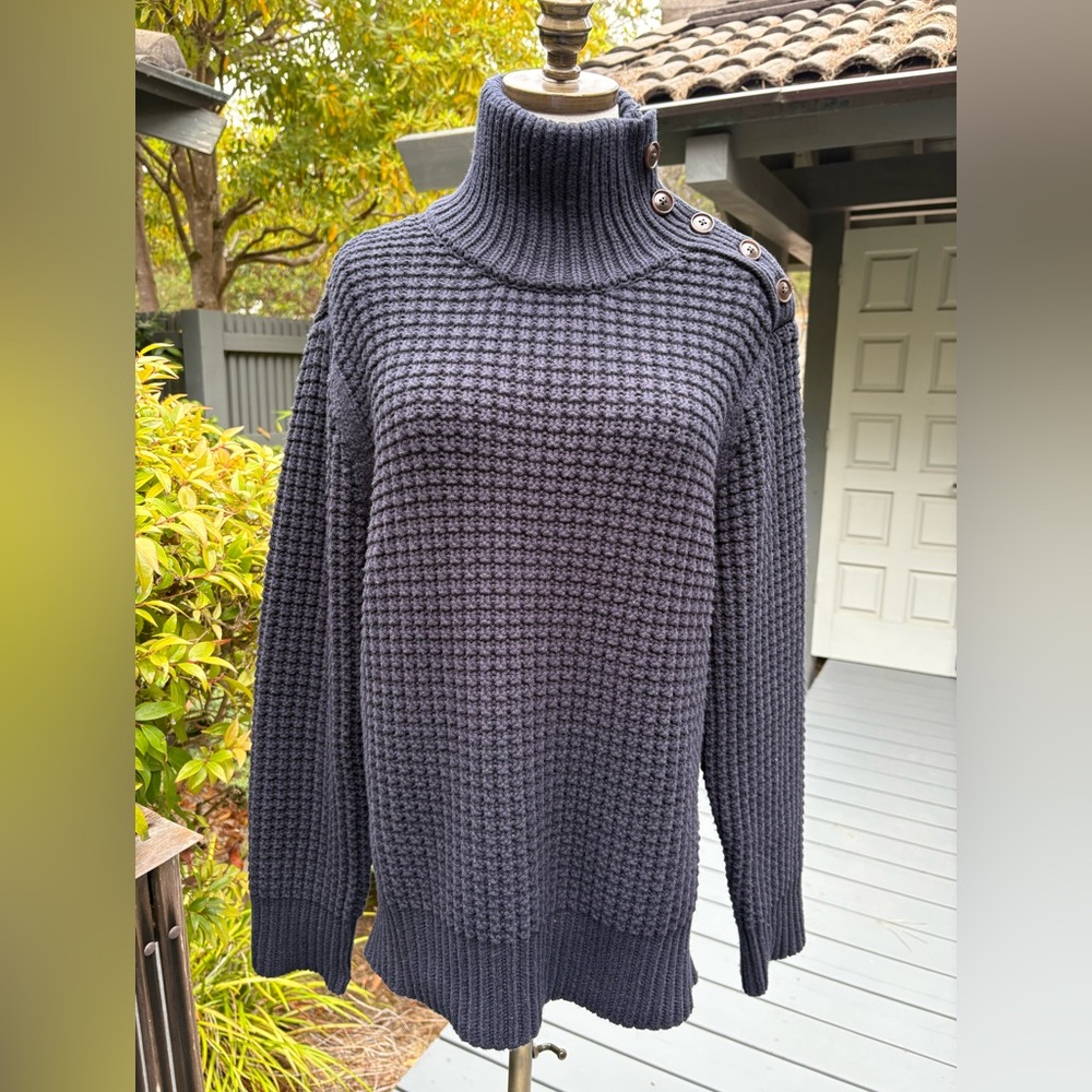 Banana Republic Blue Waffle Knit Sweater with Button Detail